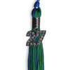 Royal Blue/Green Mixed Color Graduation Tassel with Black Bling Charm by Wholesale Grad Supply