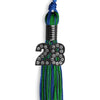 Royal Blue/Green Mixed Color Graduation Tassel with Black Bling Charm by Wholesale Grad Supply
