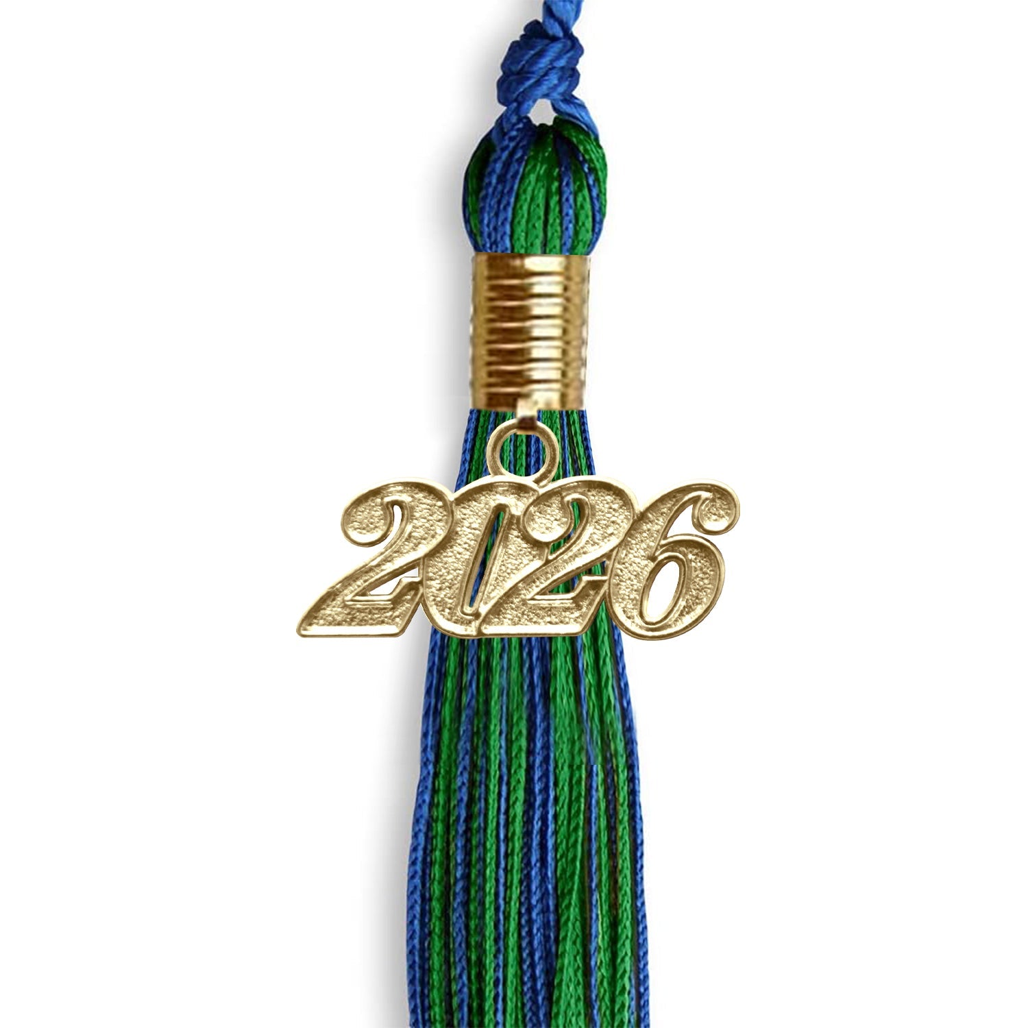 Royal Blue/Green Mixed Color Graduation Tassel with Gold Bling Charm by Wholesale Grad Supply