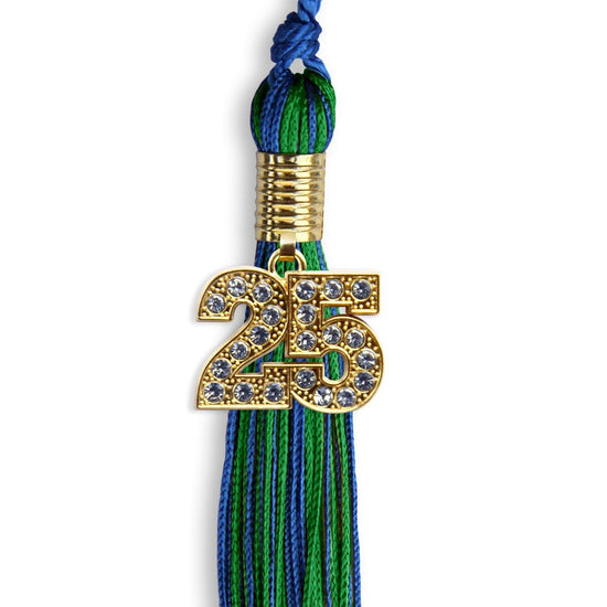 Royal Blue/Green Mixed Color Graduation Tassel with Gold Bling Charm by Wholesale Grad Supply