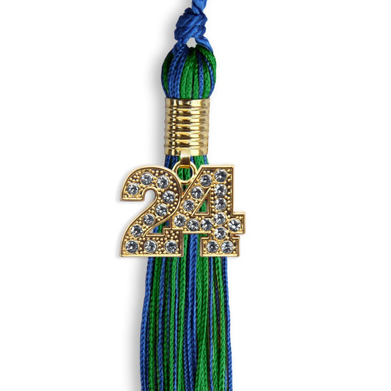 Royal Blue/Green Mixed Color Graduation Tassel with Gold Bling Charm by Wholesale Grad Supply
