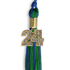 Royal Blue/Green Mixed Color Graduation Tassel with Gold Bling Charm by Wholesale Grad Supply
