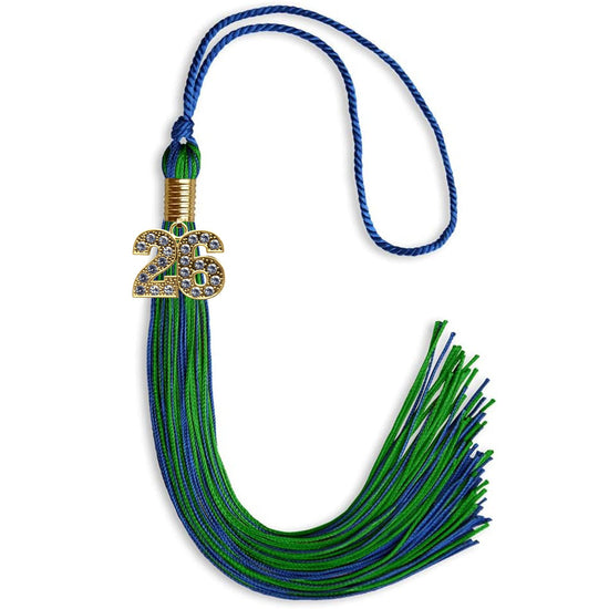 Royal Blue/Green Mixed Color Graduation Tassel with Gold Bling Charm by Wholesale Grad Supply