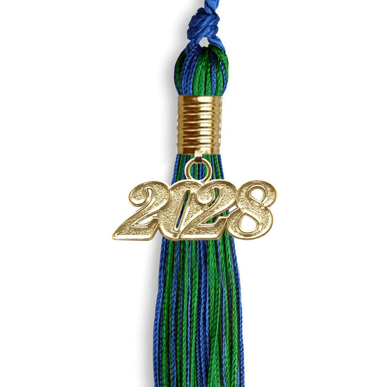 Royal Blue/Green Mixed Color Graduation Tassel with Gold Bling Charm by Wholesale Grad Supply