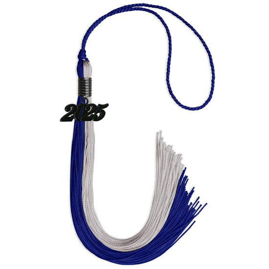 Royal Blue/Grey Graduation Tassel with Black Bling Charm by Wholesale Grad Supply