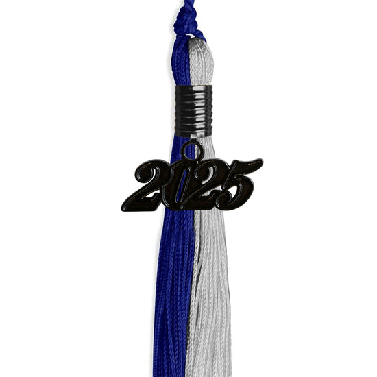 Royal Blue/Grey Graduation Tassel with Black Bling Charm by Wholesale Grad Supply