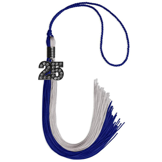 Royal Blue/Grey Graduation Tassel with Black Bling Charm by Wholesale Grad Supply