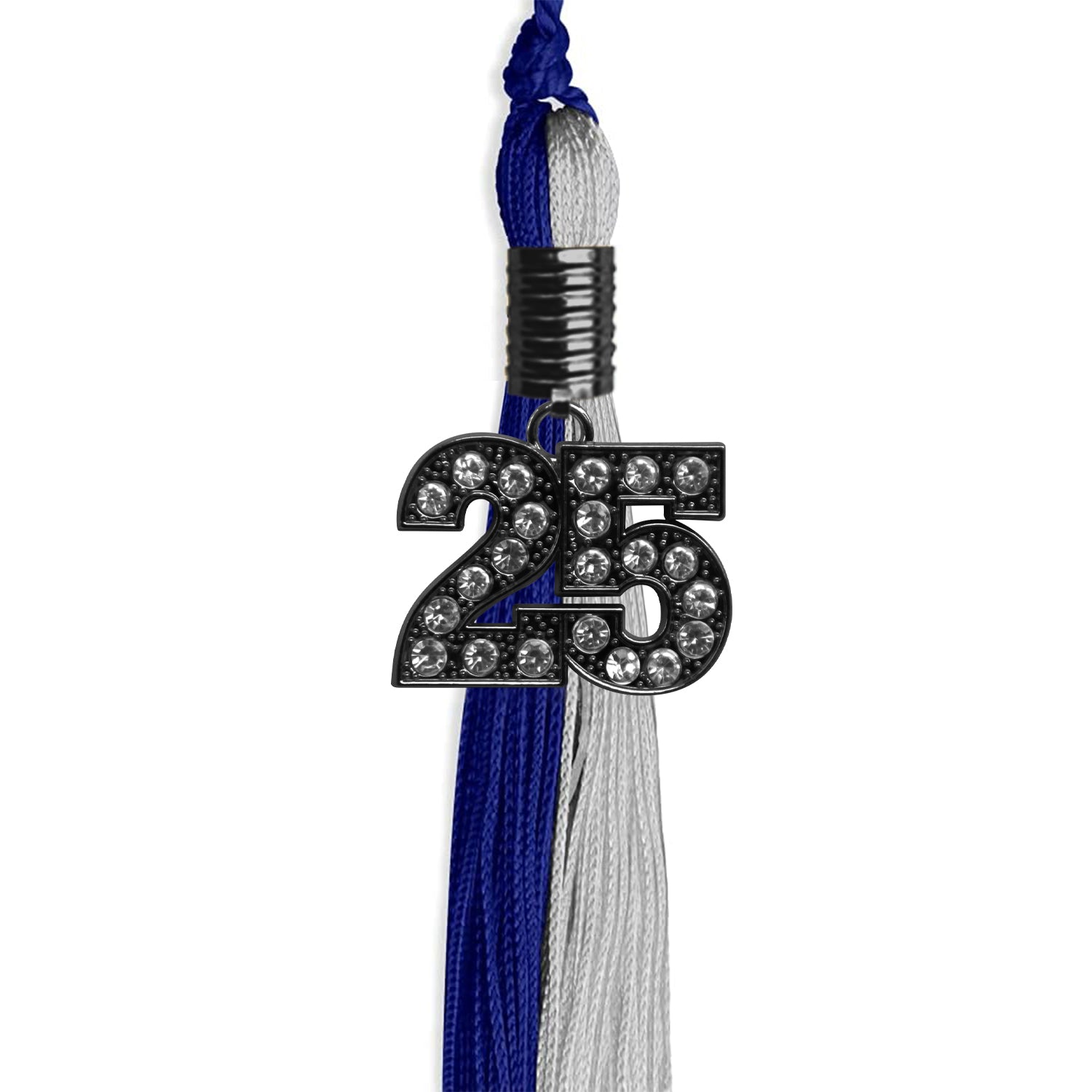 Royal Blue/Grey Graduation Tassel with Black Bling Charm by Wholesale Grad Supply