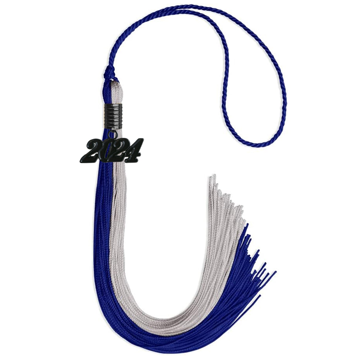 Royal Blue/Grey Graduation Tassel with Black Bling Charm by Wholesale Grad Supply