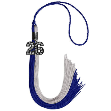 Royal Blue/Grey Graduation Tassel with Black Bling Charm by Wholesale Grad Supply