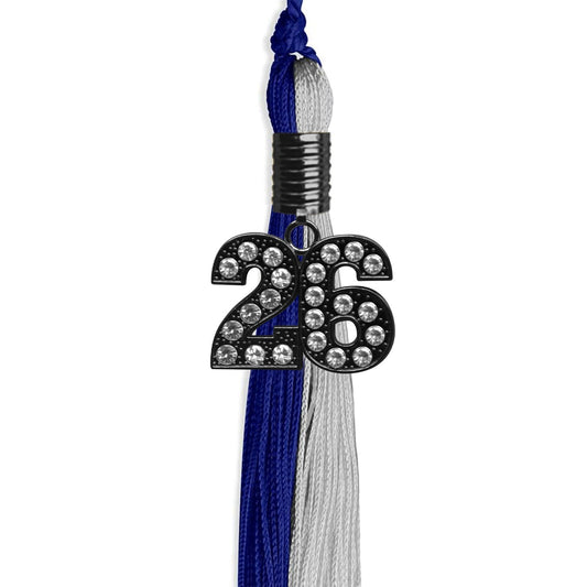 Royal Blue/Grey Graduation Tassel with Black Bling Charm by Wholesale Grad Supply