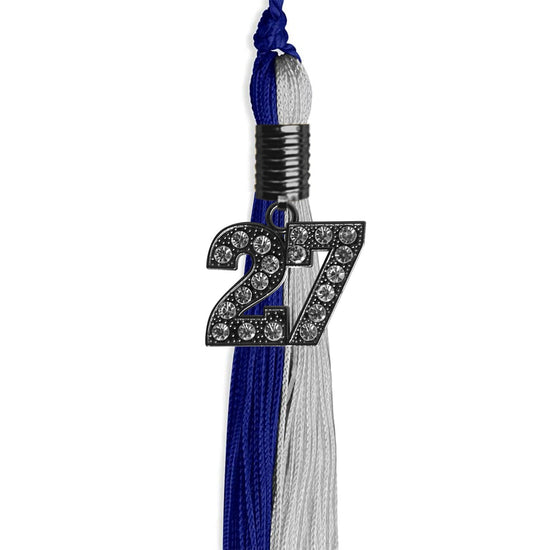 Royal Blue/Grey Graduation Tassel with Black Bling Charm by Wholesale Grad Supply