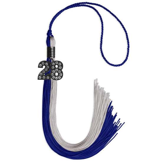Royal Blue/Grey Graduation Tassel with Black Bling Charm by Wholesale Grad Supply