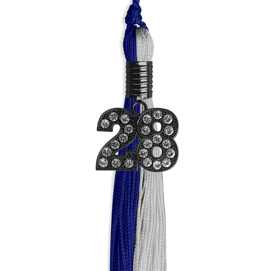 Royal Blue/Grey Graduation Tassel with Black Bling Charm by Wholesale Grad Supply