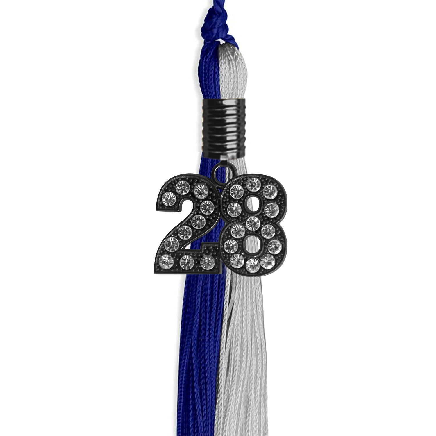 Royal Blue/Grey Graduation Tassel with Black Bling Charm by Wholesale Grad Supply