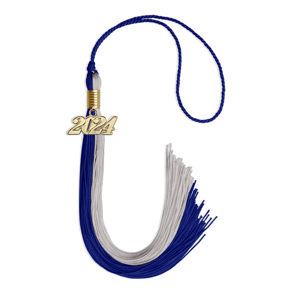 Royal Blue/Grey Graduation Tassel with Gold Bling Charm by Wholesale Grad Supply