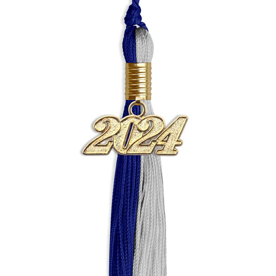 Royal Blue/Grey Graduation Tassel with Gold Bling Charm by Wholesale Grad Supply