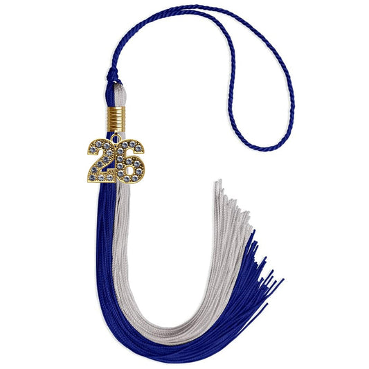 Royal Blue/Grey Graduation Tassel with Gold Bling Charm by Wholesale Grad Supply