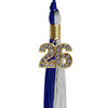 Royal Blue/Grey Graduation Tassel with Gold Bling Charm by Wholesale Grad Supply