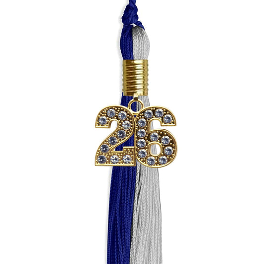 Royal Blue/Grey Graduation Tassel with Gold Bling Charm by Wholesale Grad Supply
