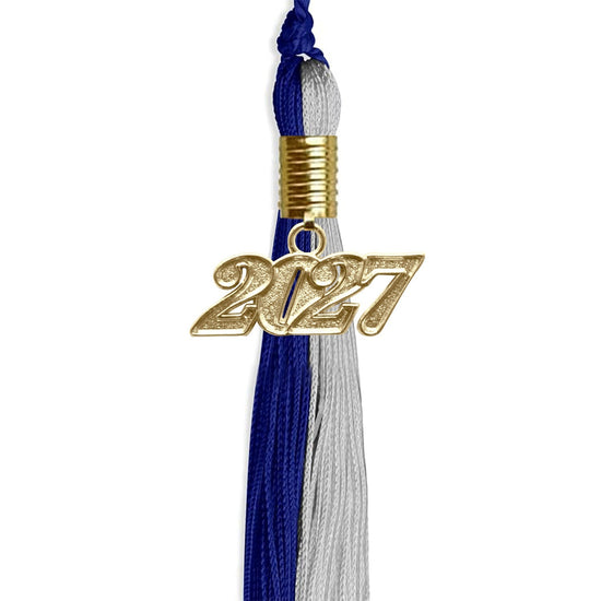 Royal Blue/Grey Graduation Tassel with Gold Bling Charm by Wholesale Grad Supply