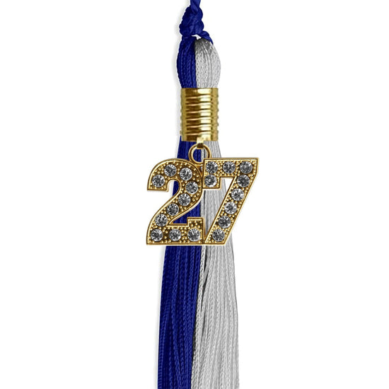 Royal Blue/Grey Graduation Tassel with Gold Bling Charm by Wholesale Grad Supply