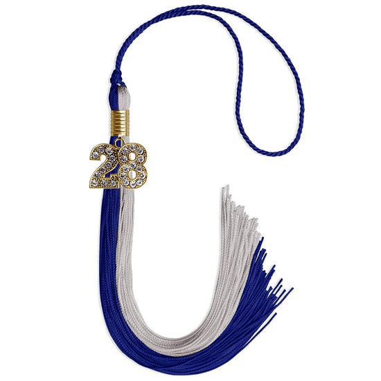 Royal Blue/Grey Graduation Tassel with Gold Bling Charm by Wholesale Grad Supply