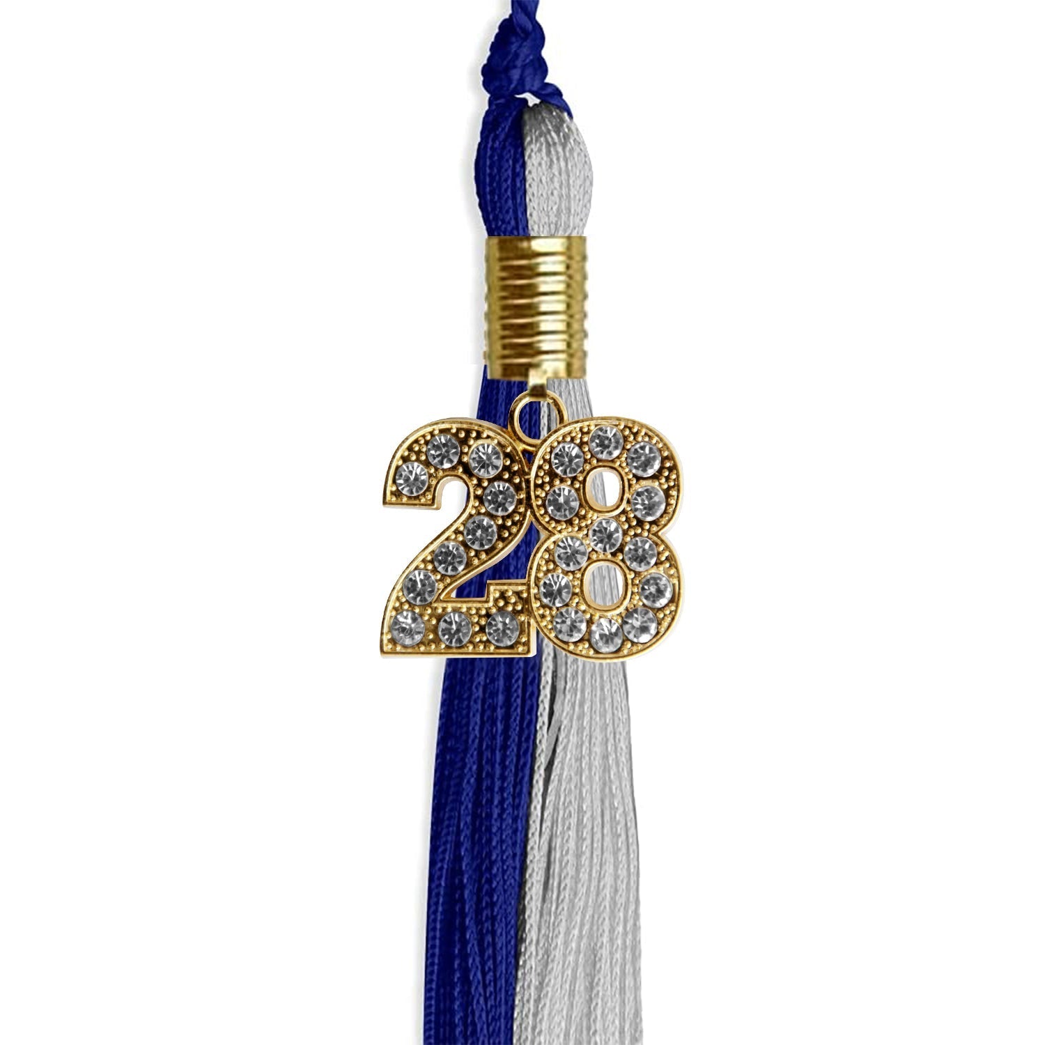 Royal Blue/Grey Graduation Tassel with Gold Bling Charm by Wholesale Grad Supply
