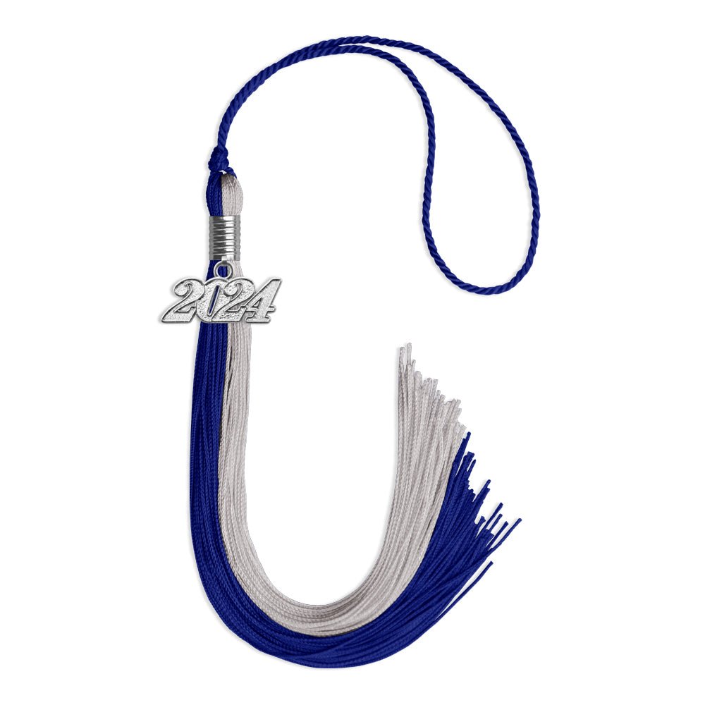 Royal Blue/Grey Graduation Tassel with Silver Bling Charm by Wholesale Grad Supply