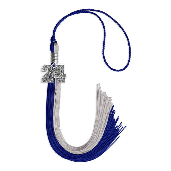 Royal Blue/Grey Graduation Tassel with Silver Bling Charm by Wholesale Grad Supply