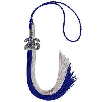 Royal Blue/Grey Graduation Tassel with Silver Bling Charm by Wholesale Grad Supply