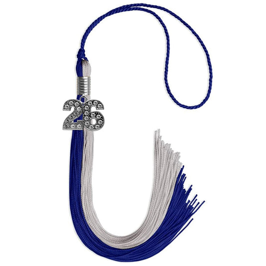 Royal Blue/Grey Graduation Tassel with Silver Bling Charm by Wholesale Grad Supply