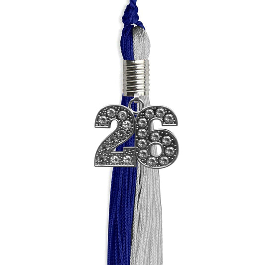 Royal Blue/Grey Graduation Tassel with Silver Bling Charm by Wholesale Grad Supply