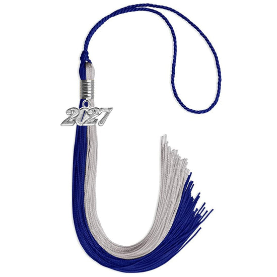 Royal Blue/Grey Graduation Tassel with Silver Bling Charm by Wholesale Grad Supply