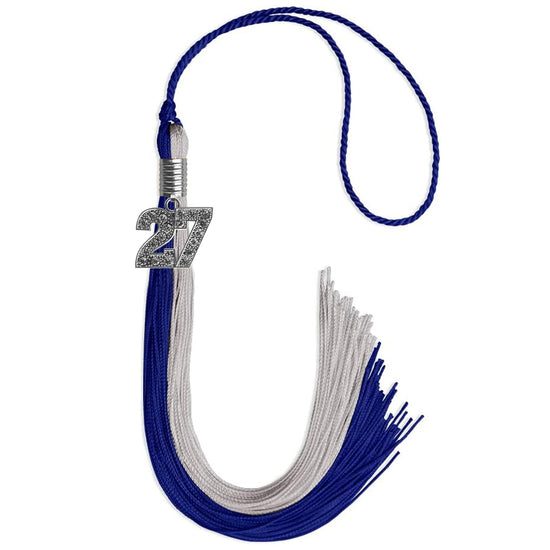 Royal Blue/Grey Graduation Tassel with Silver Bling Charm by Wholesale Grad Supply