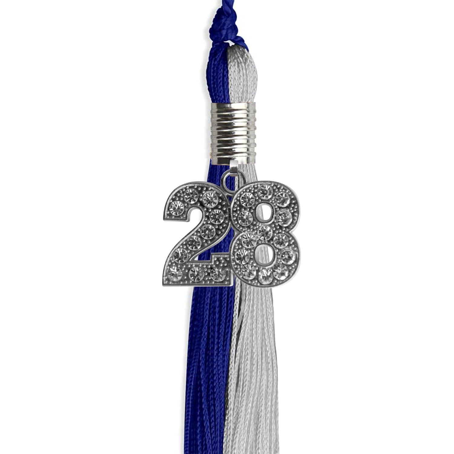 Royal Blue/Grey Graduation Tassel with Silver Bling Charm by Wholesale Grad Supply