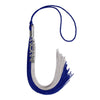 Royal Blue/Grey Graduation Tassel with Silver Stacked Date Drop by Wholesale Grad Supply