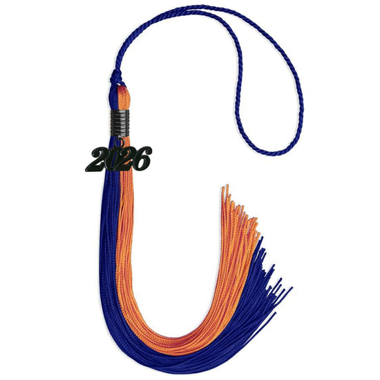 Royal Blue/Orange Graduation Tassel with Black Bling Charm by Wholesale Grad Supply