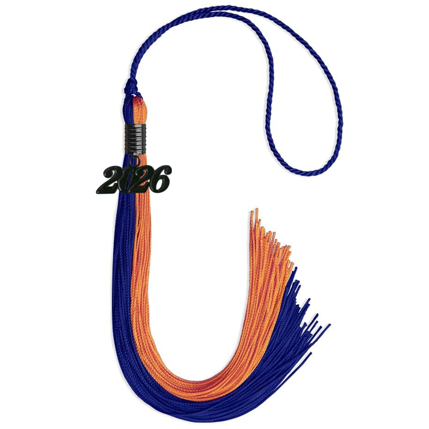 Royal Blue/Orange Graduation Tassel with Black Bling Charm by Wholesale Grad Supply