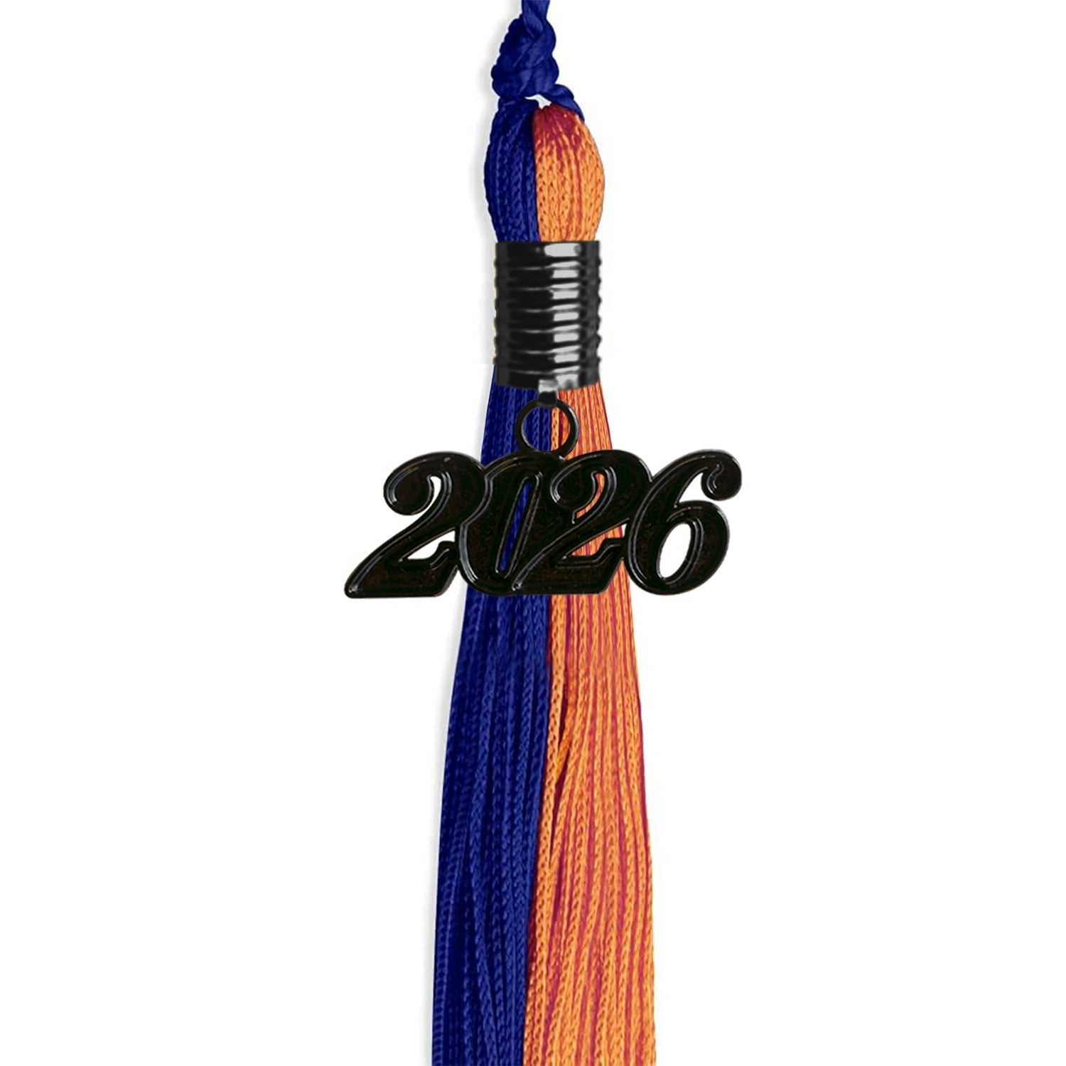 Royal Blue/Orange Graduation Tassel with Black Bling Charm by Wholesale Grad Supply