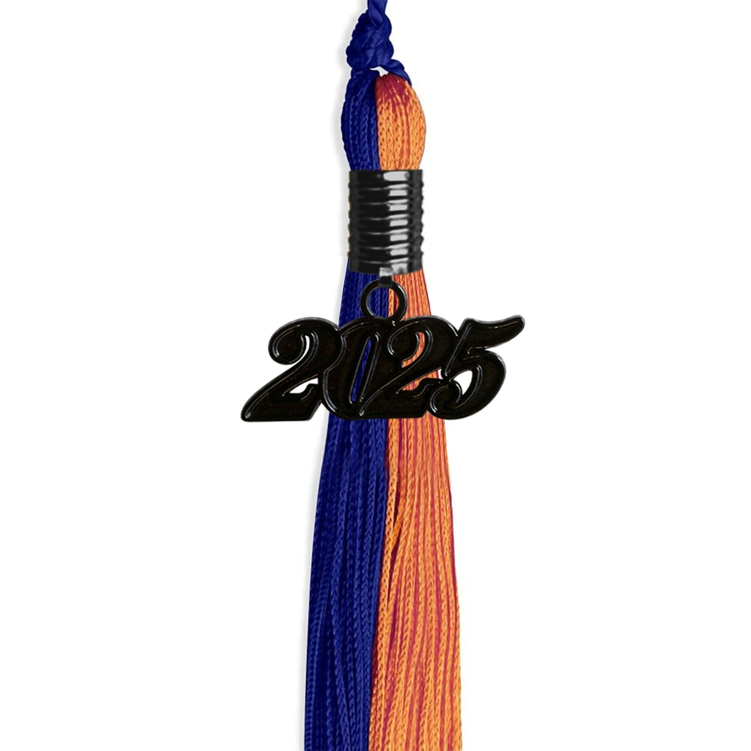 Royal Blue/Orange Graduation Tassel with Black Bling Charm by Wholesale Grad Supply