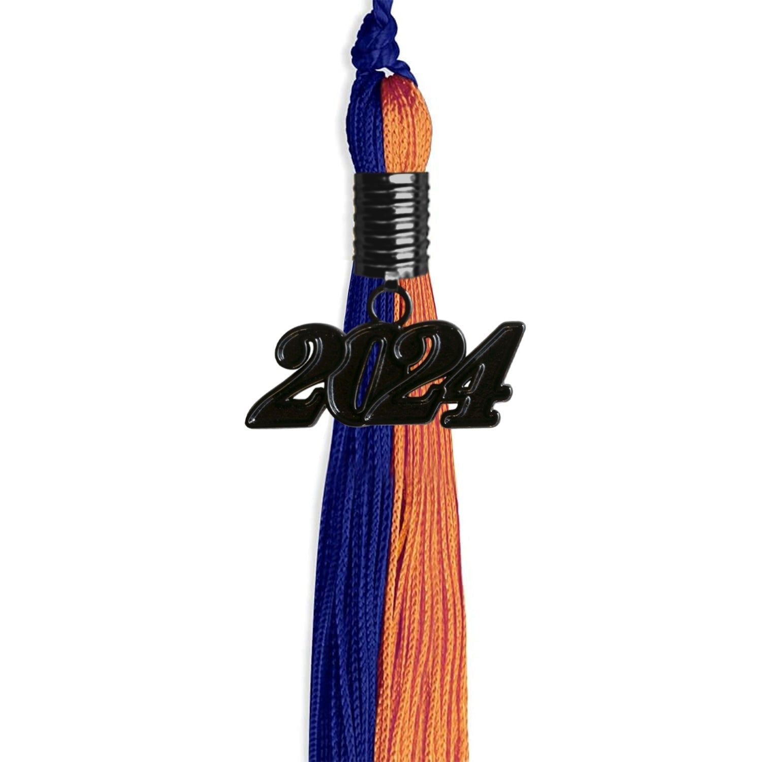 Royal Blue/Orange Graduation Tassel with Black Bling Charm by Wholesale Grad Supply