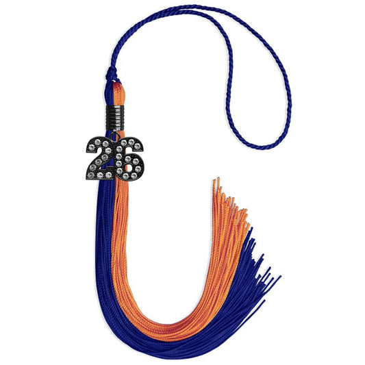 Royal Blue/Orange Graduation Tassel with Black Bling Charm by Wholesale Grad Supply