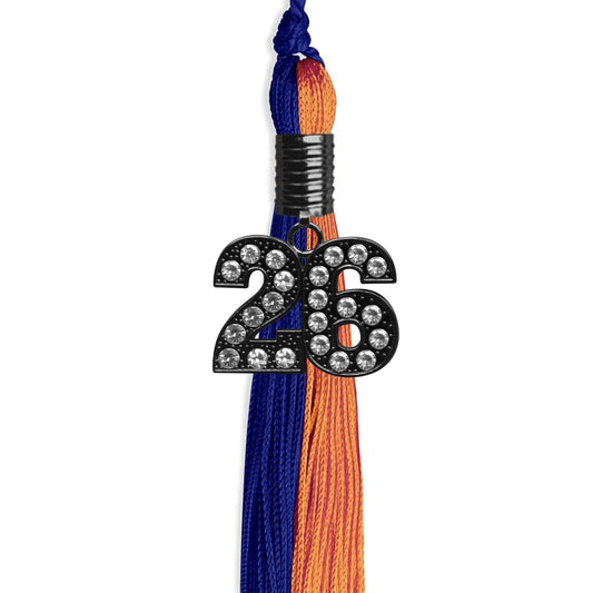 Royal Blue/Orange Graduation Tassel with Black Bling Charm by Wholesale Grad Supply