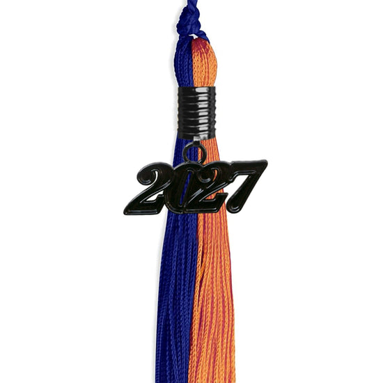 Royal Blue/Orange Graduation Tassel with Black Bling Charm by Wholesale Grad Supply