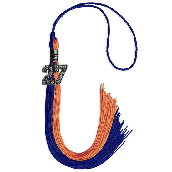 Royal Blue/Orange Graduation Tassel with Black Bling Charm by Wholesale Grad Supply