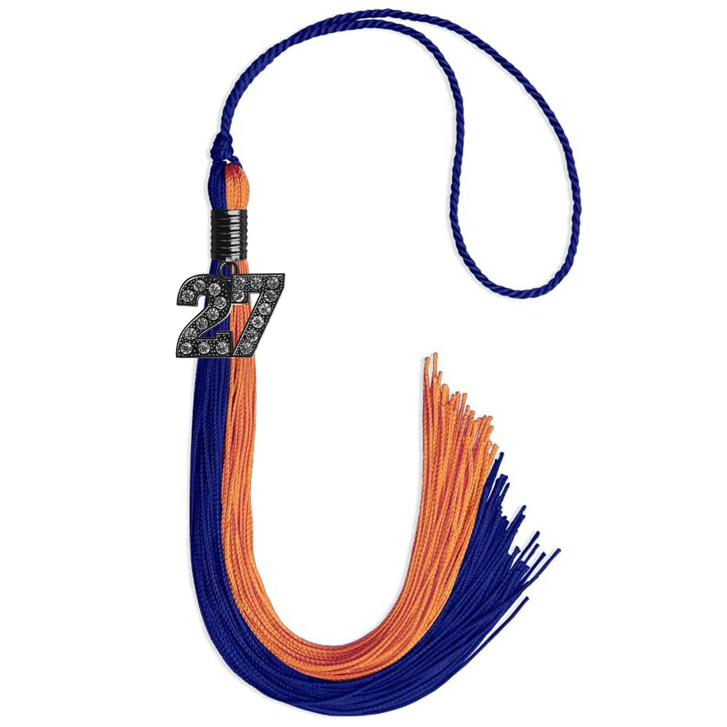 Royal Blue/Orange Graduation Tassel with Black Bling Charm by Wholesale Grad Supply