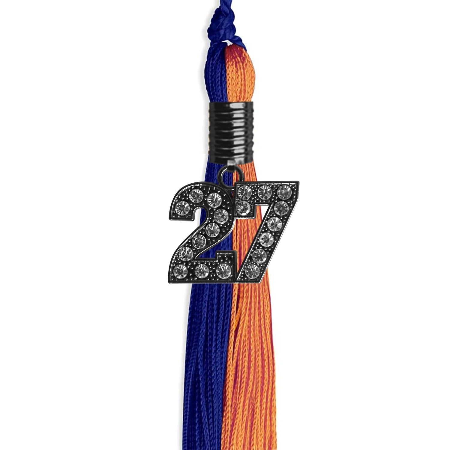 Royal Blue/Orange Graduation Tassel with Black Bling Charm by Wholesale Grad Supply