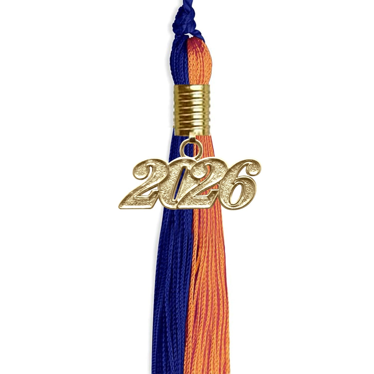 Royal Blue/Orange Graduation Tassel with Gold Bling Charm by Wholesale Grad Supply