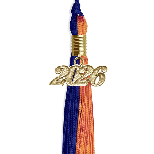 Royal Blue/Orange Graduation Tassel with Gold Bling Charm by Wholesale Grad Supply